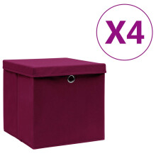 vidaXL 4x Storage Boxes with Covers Dark Red Organiser Chest Basket Container