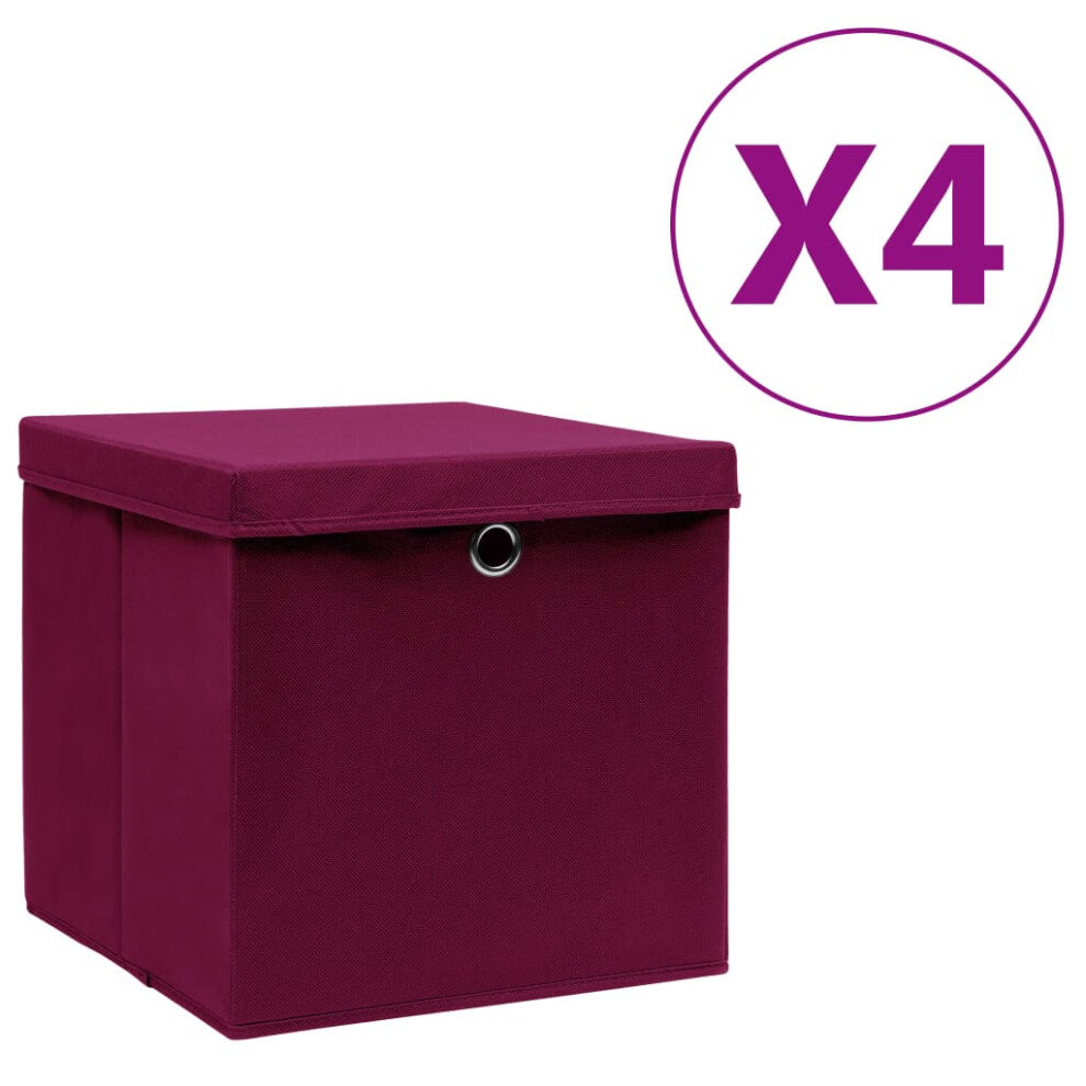 vidaXL Storage Boxes with Covers 4 pcs 28x28x28 cm Dark Red