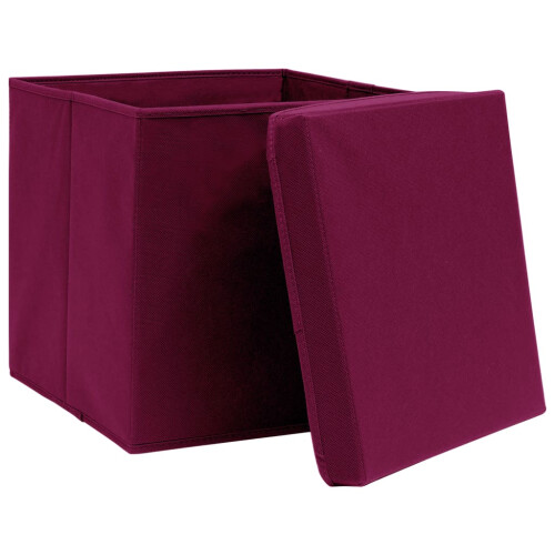 VidaXL vidaXL 4x Storage Boxes with Covers Dark Red Organiser Chest Basket Container 2