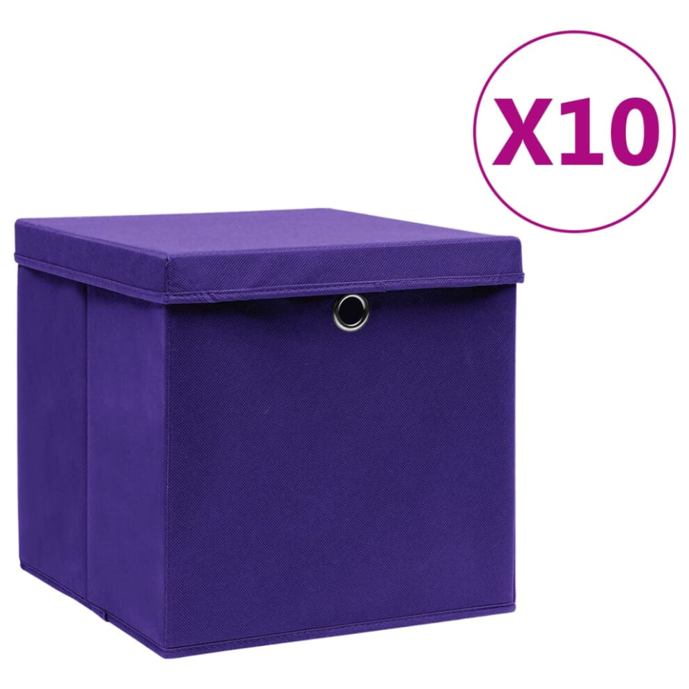 Vidaxl 10X Storage Boxes With Covers Purple Home Storage Chest Pack Box Set
