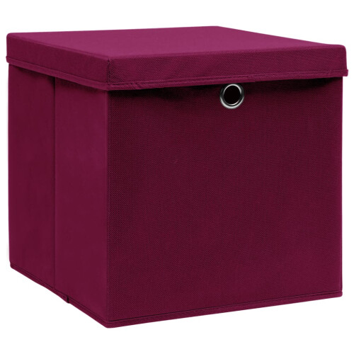 VidaXL vidaXL 4x Storage Boxes with Covers Dark Red Organiser Chest Basket Container 1
