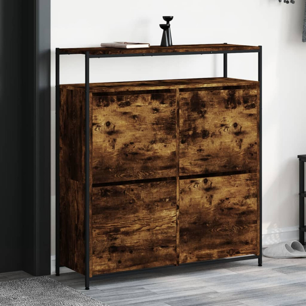 vidaXL Shoe Cabinet with 4 Flip-Drawers Smoked Oak 100x34x112 cm