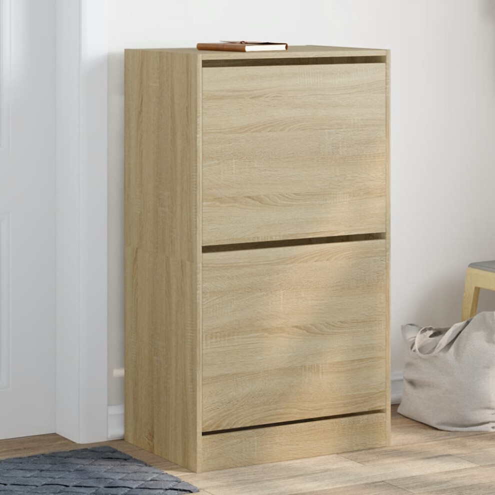 Vidaxl Shoe Cabinet With 2 Flip-Drawers Shoe Storage Shelf Rack Sonoma Oak