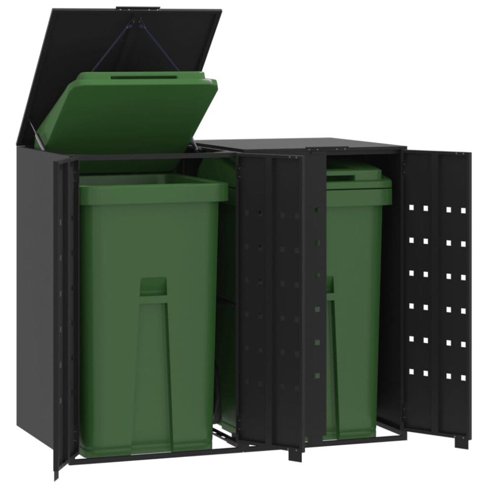 vidaXL Wheelie Bin Storage for 2 Bins Garden Store Trash Cover Black Steel