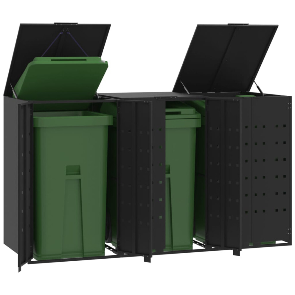 vidaXL Wheelie Bin Storage for 3 Bins Garden Store Trash Cover Black Steel