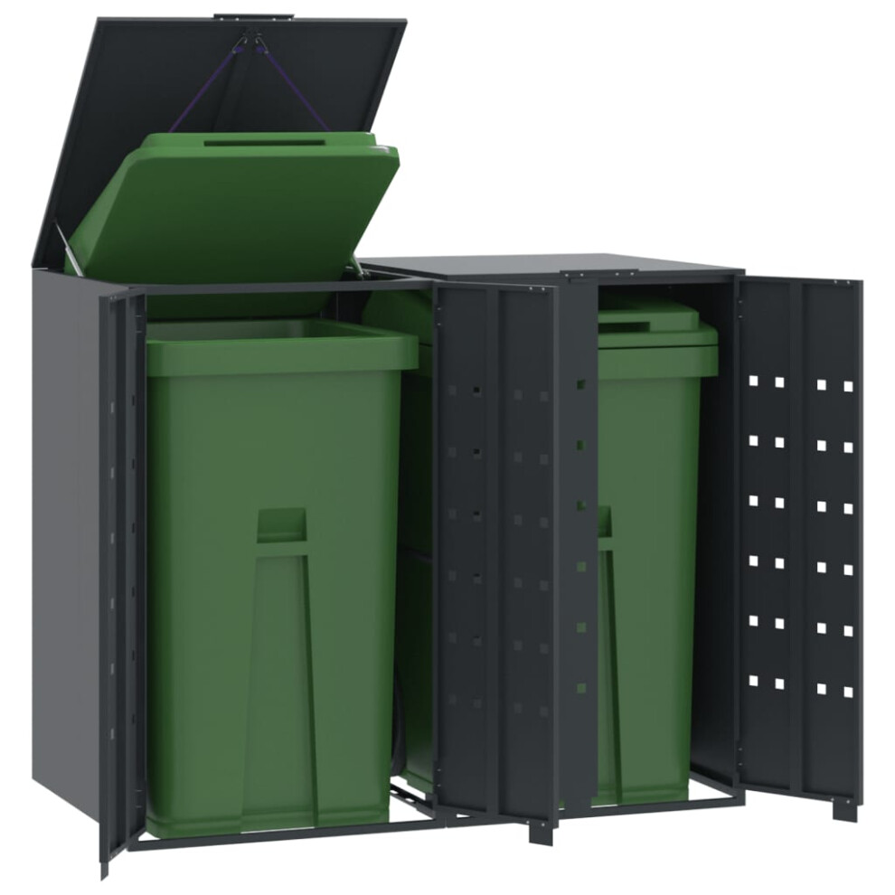 vidaXL Wheelie Bin Storage for 2 Bins Rubbish Trash Cover Anthracite Steel