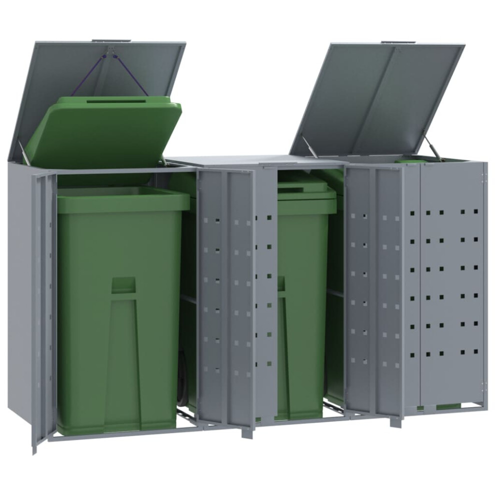 vidaXL Wheelie Bin Storage for 3 Bins Garden Store Trash Cover Grey Steel
