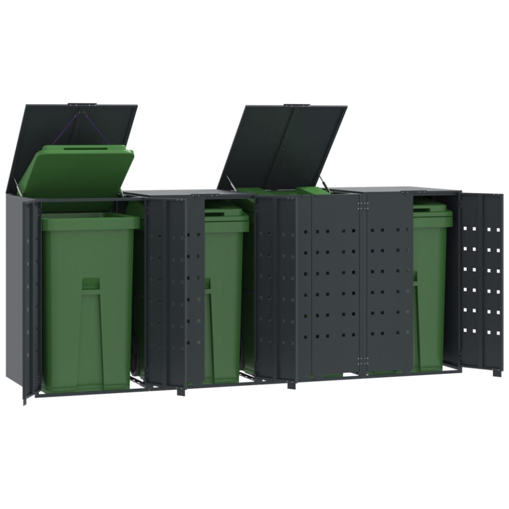 vidaXL Wheelie Bin Storage for 4 Bins Rubbish Trash Cover Anthracite Steel