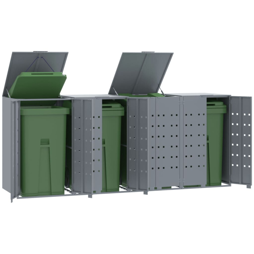 vidaXL Wheelie Bin Storage for 4 Bins Garden Store Trash Cover Grey Steel