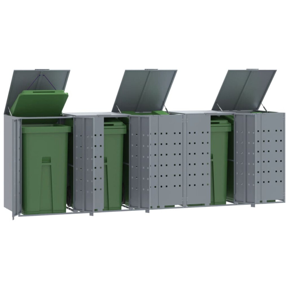 vidaXL Wheelie Bin Storage for 5 Bins Garden Store Trash Cover Grey Steel