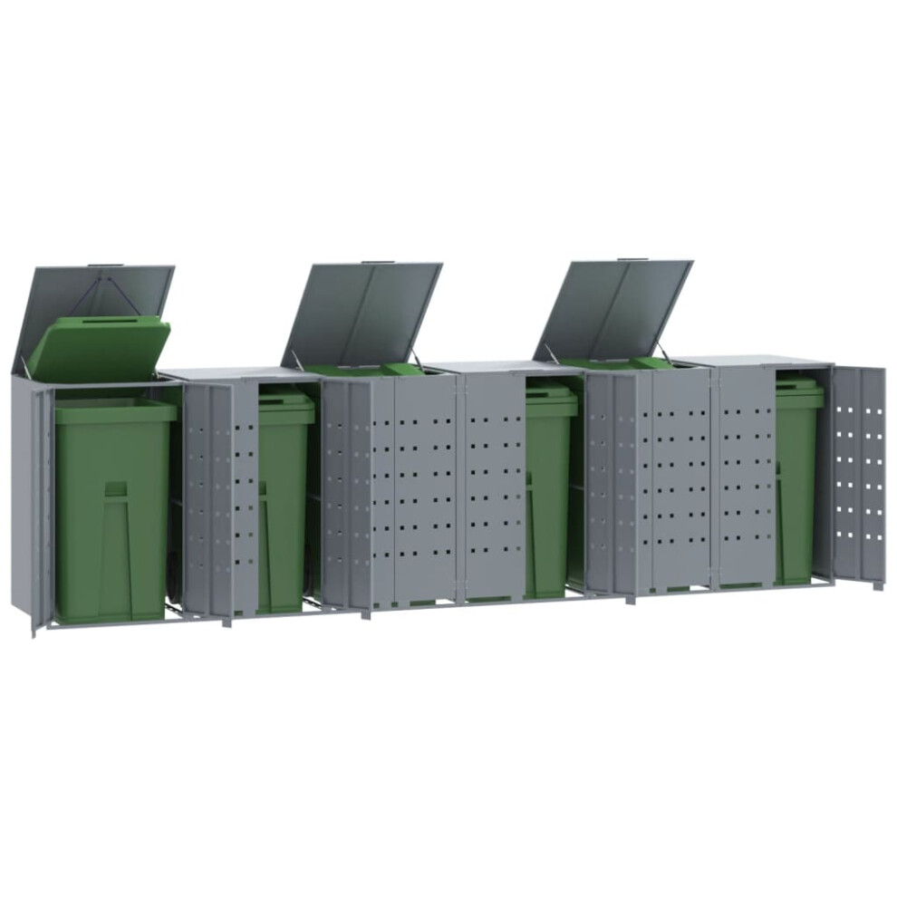 vidaXL Wheelie Bin Storage for 6 Bins Garden Store Trash Cover Grey Steel