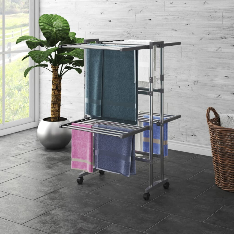 Vidaxl 2-Tier Laundry Drying Rack With Wheels Silver Clothes Drying Stand