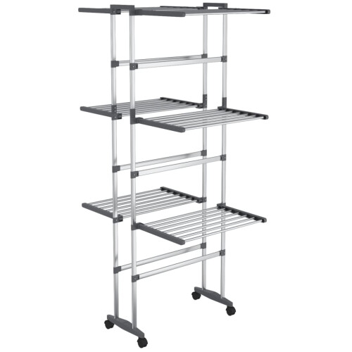 VidaXL vidaXL 3-Tier Laundry Drying Rack with Wheels Silver Clothes Drying Stand 1