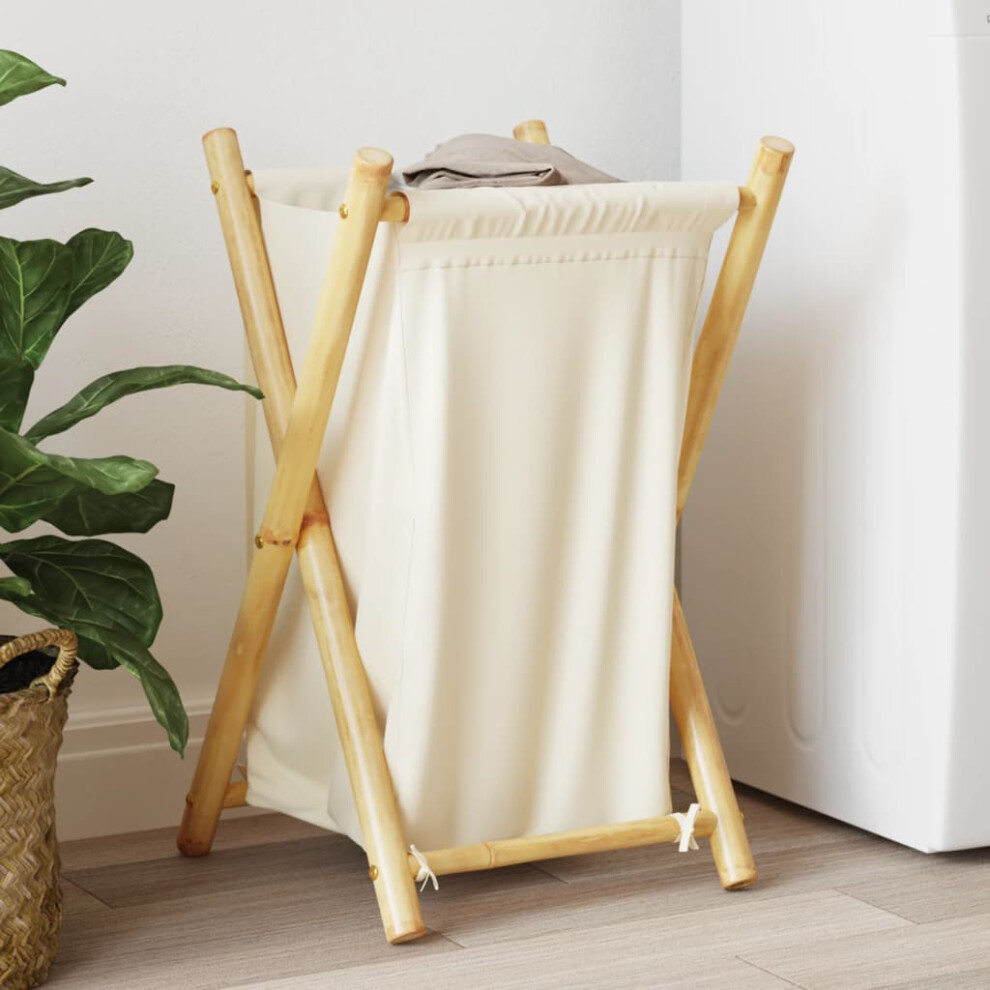 Vidaxl Laundry Basket Cream White 41.5X36x63.5 Cm Bamboo
