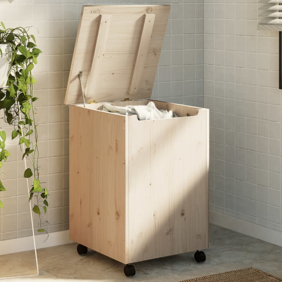 vidaXL Laundry Basket with Wheels Wash Hamper Washing Basket Solid Wood Pine