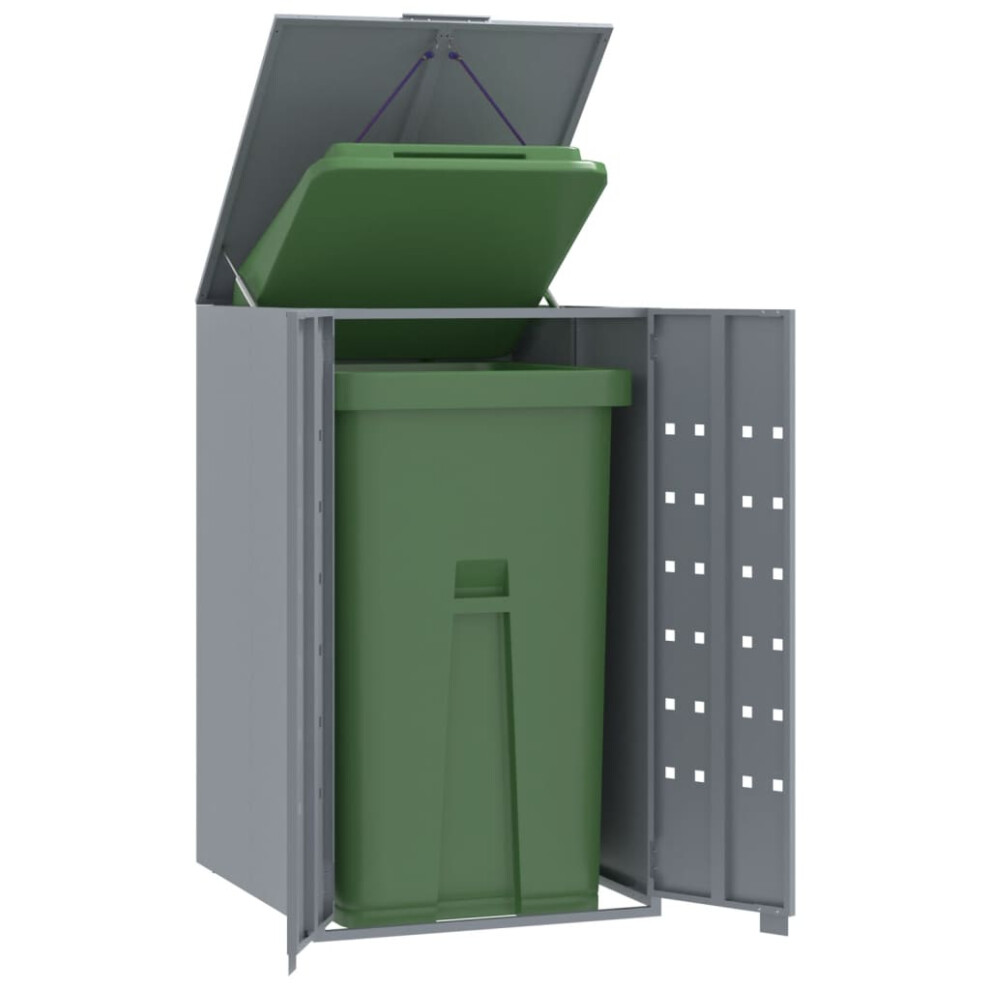 vidaXL Wheelie Bin Storage for Single Bin Garden Store Trash Cover Grey Steel