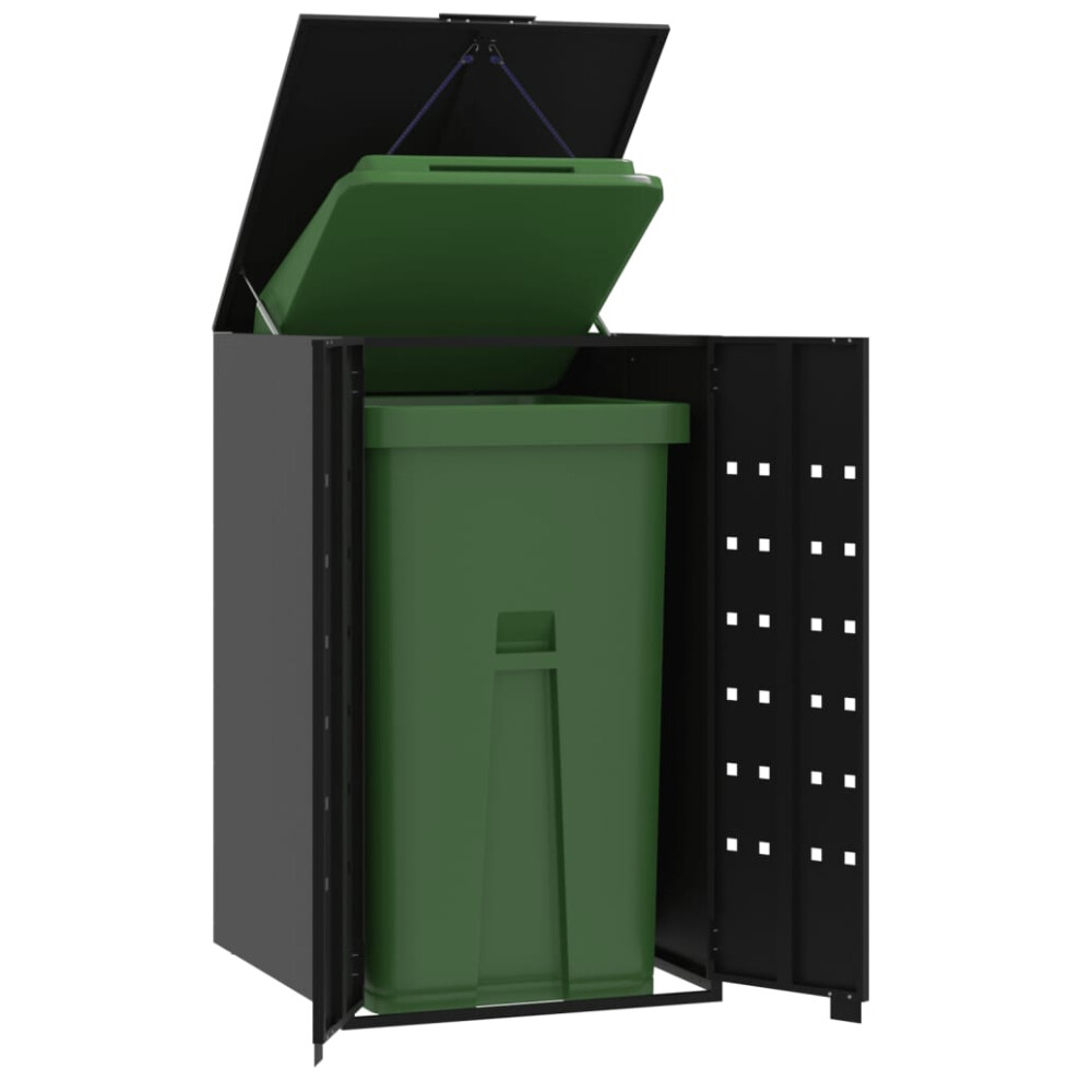 vidaXL Wheelie Bin Storage for Single Bin Garden Store Trash Cover Black Steel