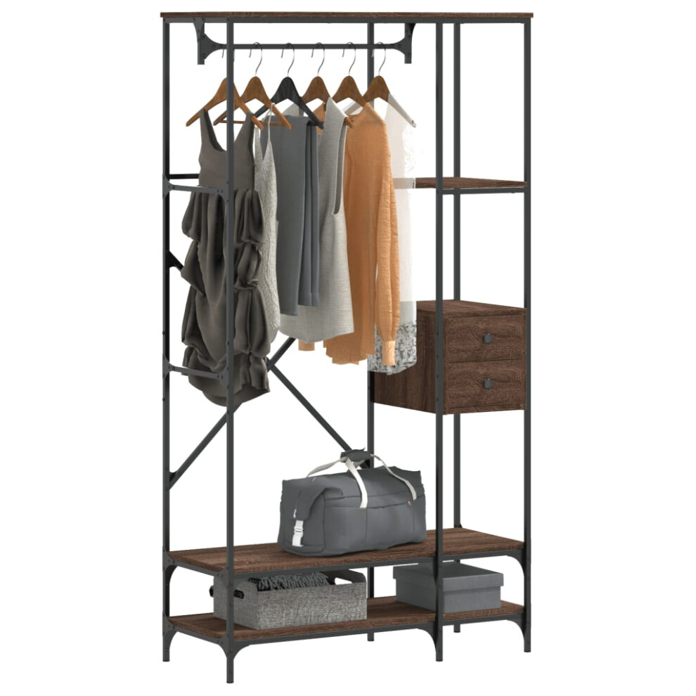 vidaXL Clothes Rack with Shelves Brown Oak Engineered Wood