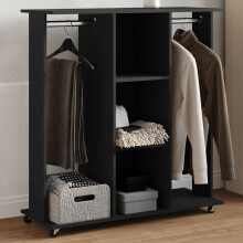 vidaXL Wardrobe with Wheels Closet Clothes Organiser Black Engineered Wood