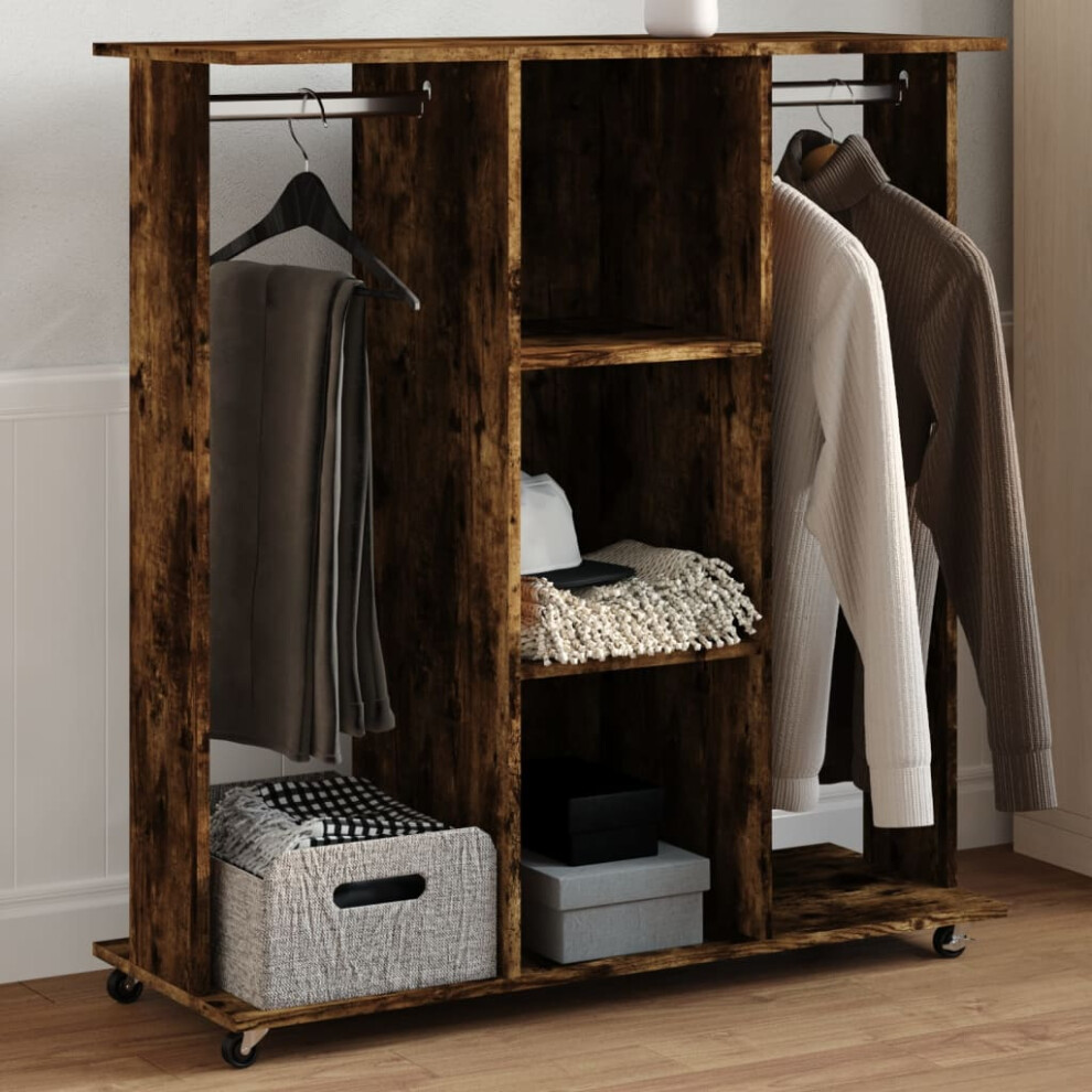 vidaXL Wardrobe With Wheels Smoked Oak 102x38x110 Cm Engineered Wood