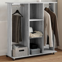 vidaXL Wardrobe with Wheels - Grey Sonoma Engineered Wood Hall Clothes Organiser (848036)