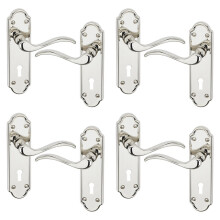 (Keyhole Polished Nickel x4) 4/6Pcs Lisbon Metal Door Easy Fittings Lever Handles Set, Fire Stain Scratch-Resistant for All Interior Exterior Door w/ Easy Install Tool 103 x 41mm