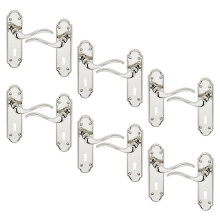 (Keyhole Polished Nickel x6) 4/6Pcs Lisbon Metal Door Easy Fittings Lever Handles Set, Fire Stain Scratch-Resistant for All Interior Exterior Door w/ Easy Install Tool 103 x 41mm