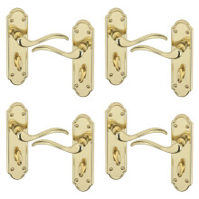 (Bathroom Polished Brass x4) 4/6Pcs Lisbon Metal Door Easy Fittings Lever Handles Set, Fire Stain Scratch-Resistant for All Interior Exterior Door w/ Easy Install Tool 103 x 41mm