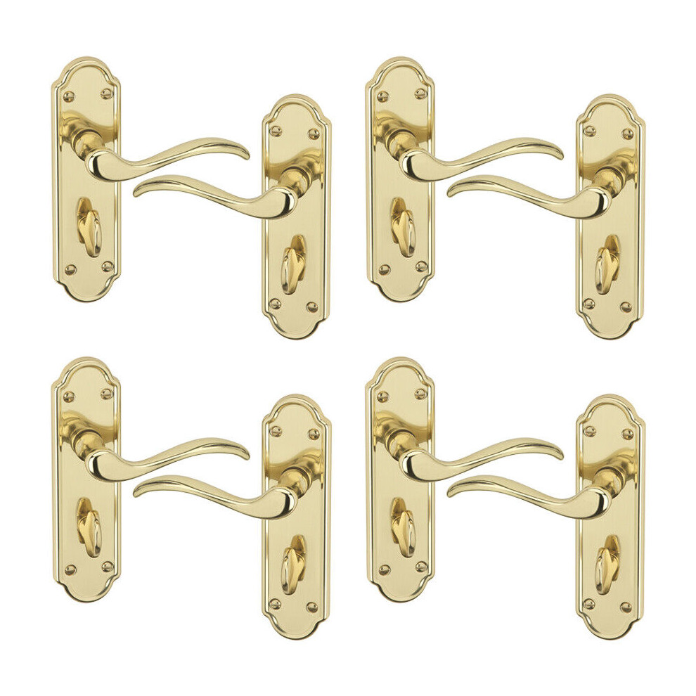 (Bathroom Polished Brass x4) 4/6Pcs Lisbon Metal Door Easy Fittings Lever Handles Set, Fire Stain Scratch-Resistant for All Interior Exterior Door w/