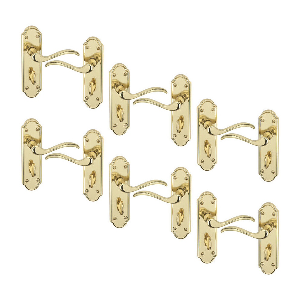 (Bathroom Polished Brass x6) 4/6Pcs Lisbon Metal Door Easy Fittings Lever Handles Set, Fire Stain Scratch-Resistant for All Interior Exterior Door w/