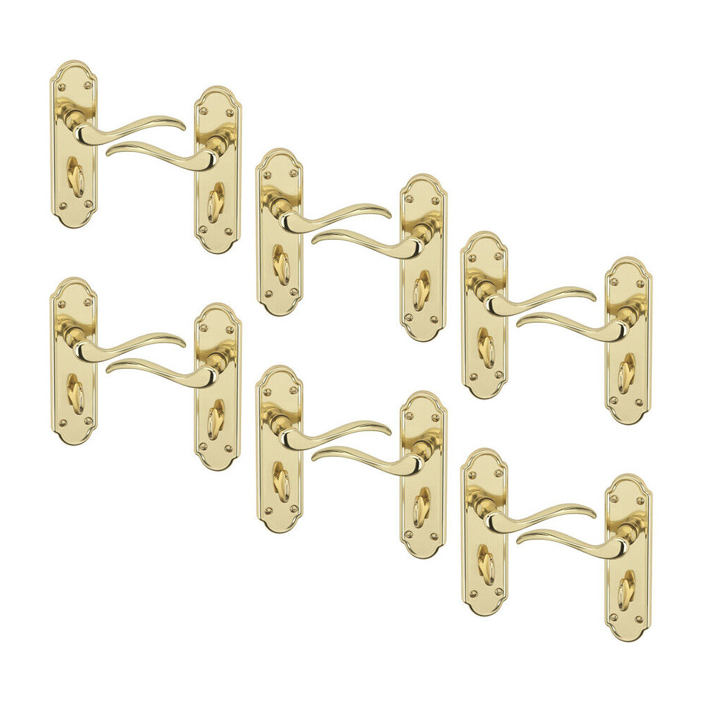 (Bathroom Polished Brass X6) 4/6Pcs Lisbon Metal Door Easy Fittings Lever Handles Set, Fire Stain Scratch-Resistant For All Interior Exterior Door W/ 5063536044585