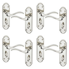 (Bathroom Polished Nickel x4) 4/6Pcs Lisbon Metal Door Easy Fittings Lever Handles Set, Fire Stain Scratch-Resistant for All Interior Exterior Door w/ Easy Install Tool 103 x 41mm