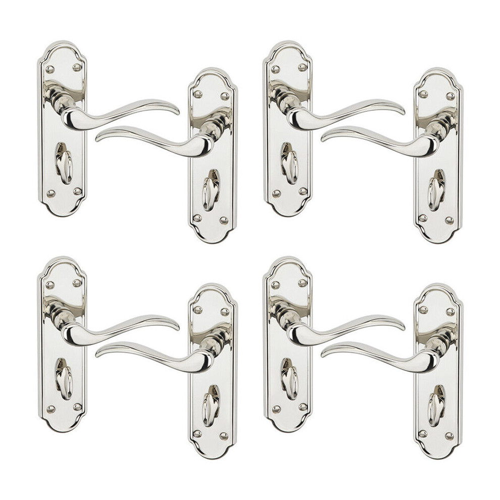 (Bathroom Polished Nickel x4) 4/6Pcs Lisbon Metal Door Easy Fittings Lever Handles Set, Fire Stain Scratch-Resistant for All Interior Exterior Door w/