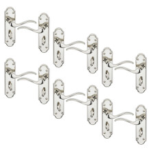 (Bathroom Polished Nickel x6) 4/6Pcs Lisbon Metal Door Easy Fittings Lever Handles Set, Fire Stain Scratch-Resistant for All Interior Exterior Door w/ Easy Install Tool 103 x 41mm