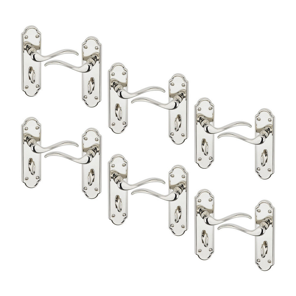 (Bathroom Polished Nickel x6) 4/6Pcs Lisbon Metal Door Easy Fittings Lever Handles Set, Fire Stain Scratch-Resistant for All Interior Exterior Door w/