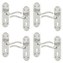 (Keyhole Satin Nickel x4) 4/6Pcs Lisbon Metal Door Easy Fittings Lever Handles Set, Fire Stain Scratch-Resistant for All Interior Exterior Door w/ Easy Install Tool 103 x 41mm