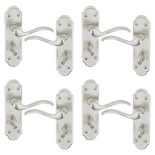 (Bathroom Satin Nickel x4) 4/6Pcs Lisbon Metal Door Easy Fittings Lever Handles Set, Fire Stain Scratch-Resistant for All Interior Exterior Door w/ Easy Install Tool 103 x 41mm