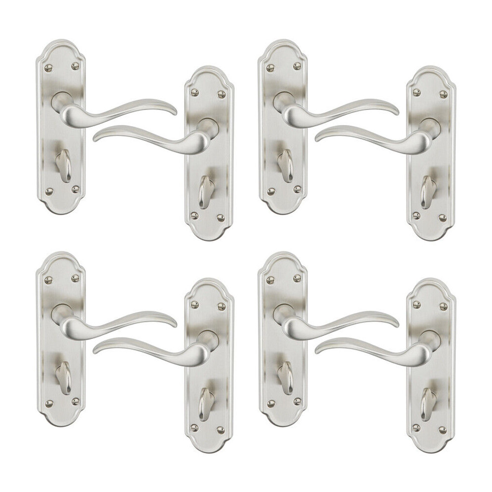 (Bathroom Satin Nickel x4) 4/6Pcs Lisbon Metal Door Easy Fittings Lever Handles Set, Fire Stain Scratch-Resistant for All Interior Exterior Door w/ Ea