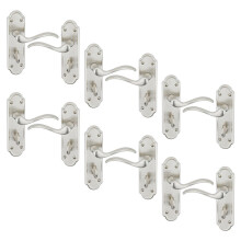 (Bathroom Satin Nickel x6) 4/6Pcs Lisbon Metal Door Easy Fittings Lever Handles Set, Fire Stain Scratch-Resistant for All Interior Exterior Door w/ Easy Install Tool 103 x 41mm