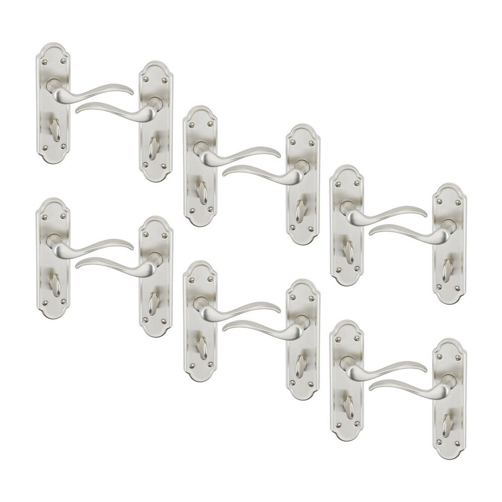 (Bathroom Satin Nickel x6) 4/6Pcs Lisbon Metal Door Easy Fittings Lever Handles Set, Fire Stain Scratch-Resistant for All Interior Exterior Door w/ Ea