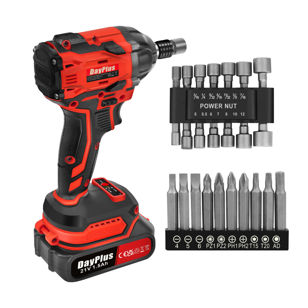 Electric Wrench Cordless Impact Wrench Driver Set 320N.m with 1.5Ah Li-ion Battery Charger 14pcs Sockets and 10pcs Screwdriver Bits