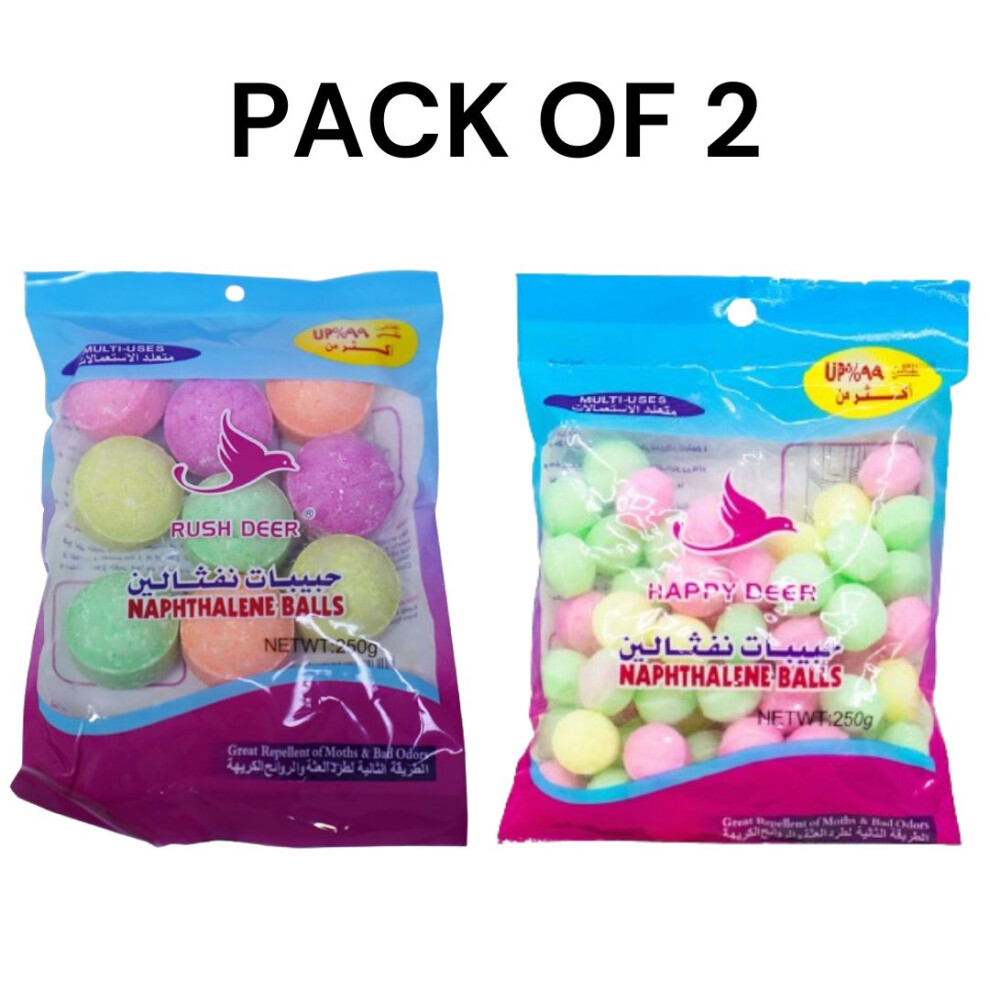 Rush Deer Naphthalene Ball 250g Pack Of 2 | Great Repellent Of Moths & Bad Odors | Mothball Smell Remover Deodorizer |Wardrobe Odor Removal
