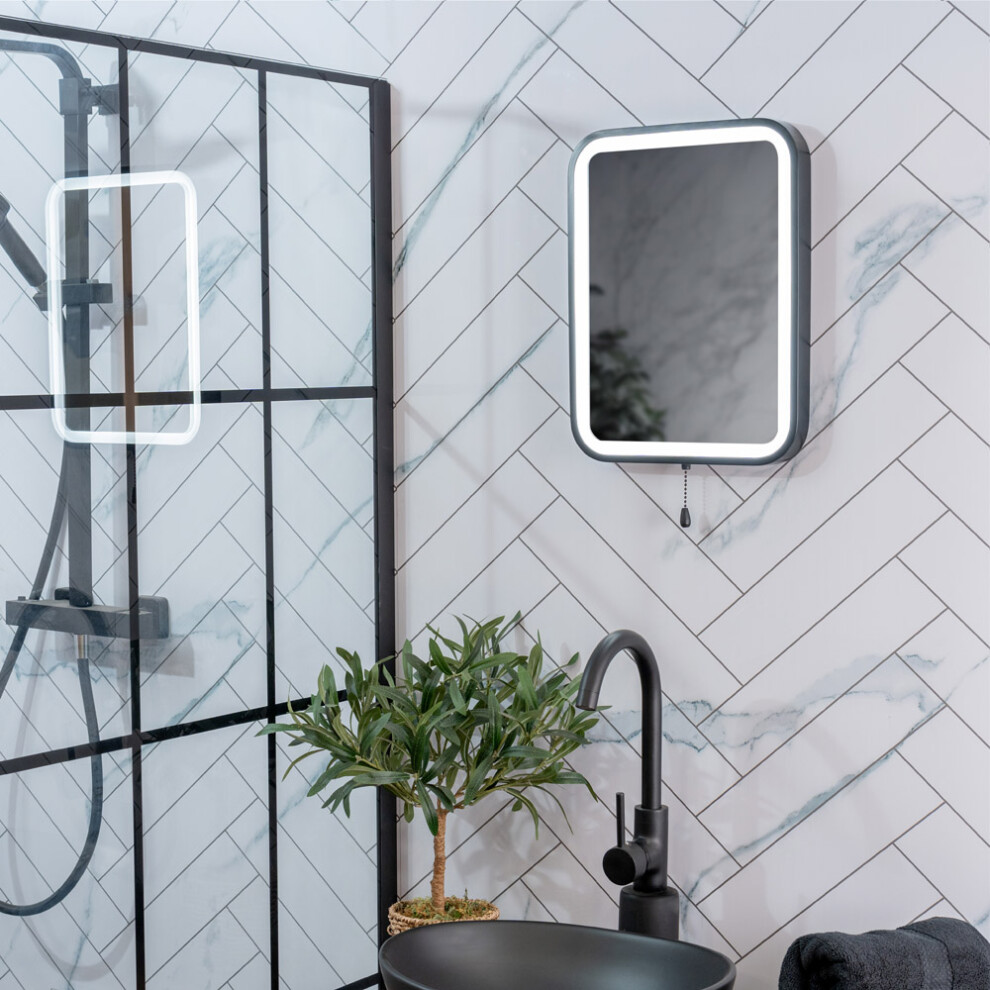 ValueLights Mirror Black IP44 Bathroom Battery Operated 30 x 40cm