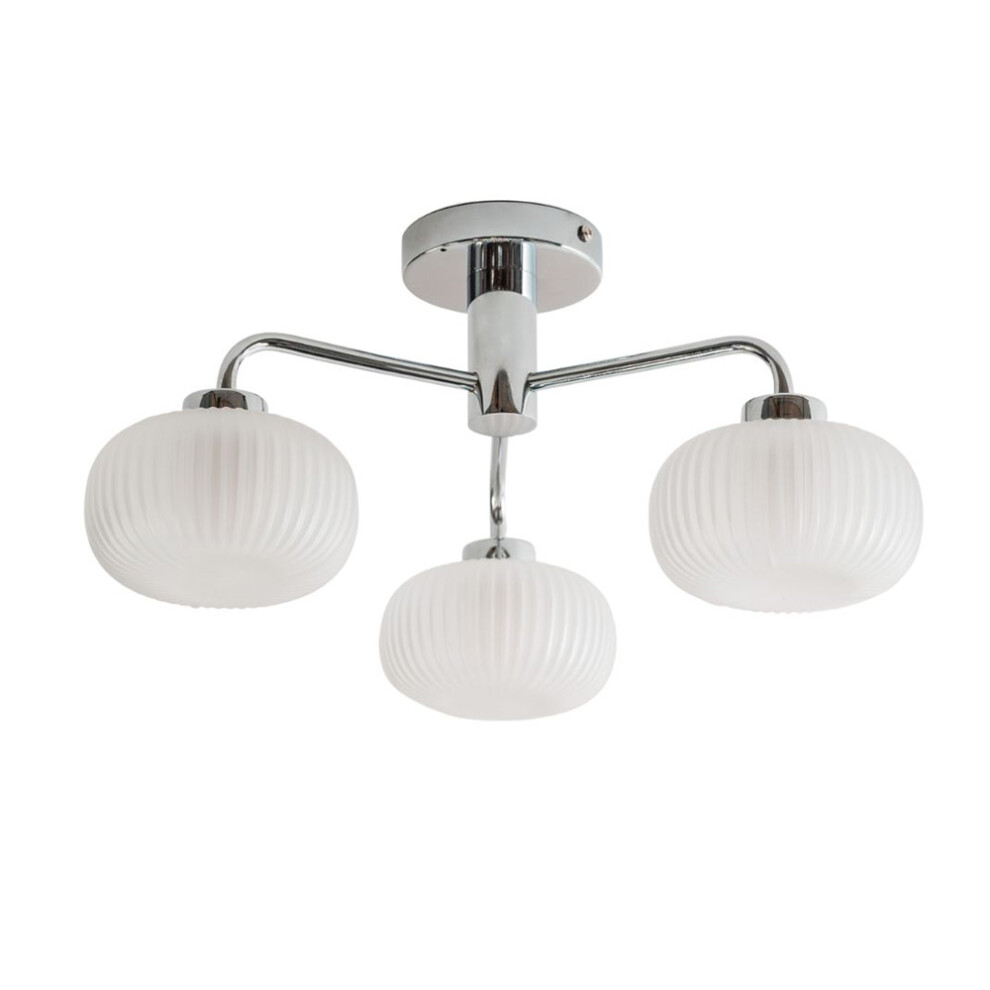 Amaia Chrome IP44 3 Way Bathroom Frosted Ribbed Glass Ceiling Light