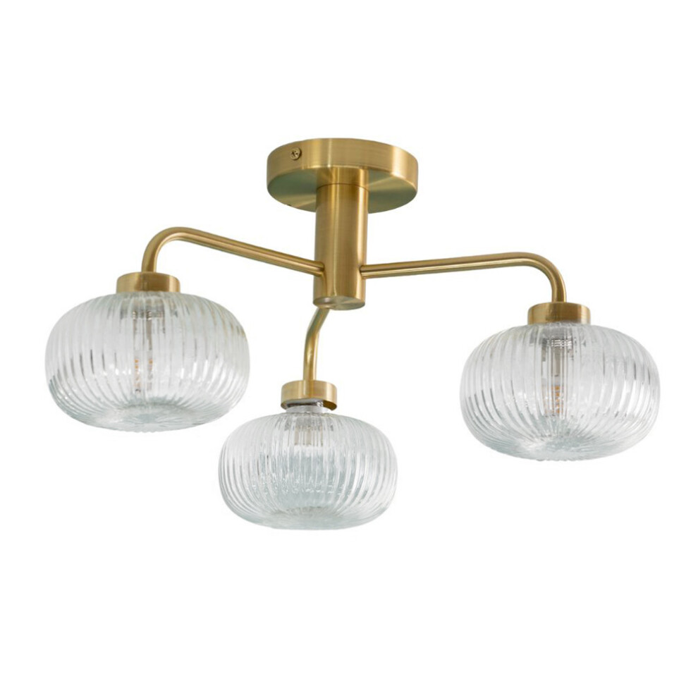 Amaia Gold IP44 3 Way Bathroom Clear Ribbed Glass Ceiling Light