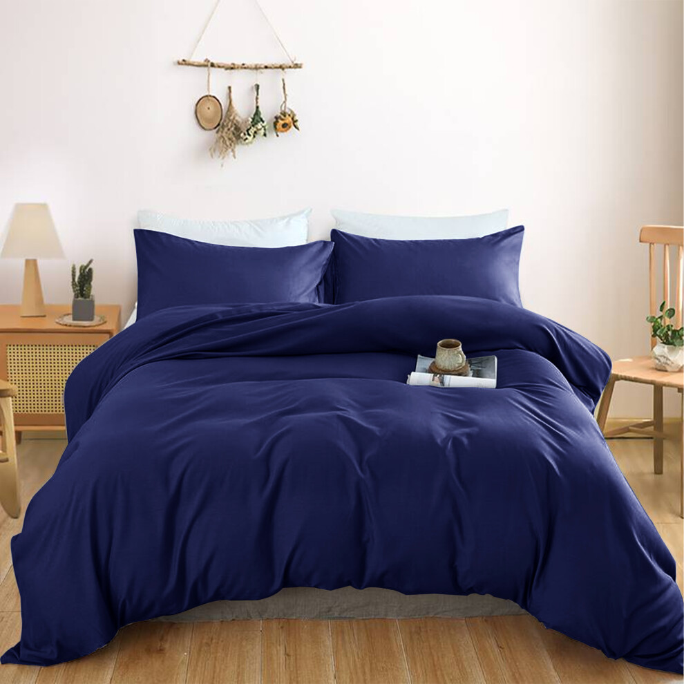 (Navy (Blue), Double) Plain Dyed Duvet/Quilt Covers Double King Size Bed