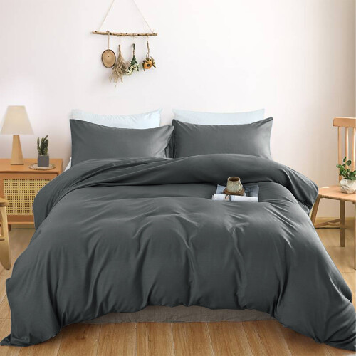 (Charcoal, King) Plain Dyed Duvet/Quilt Covers Double King Size Bed