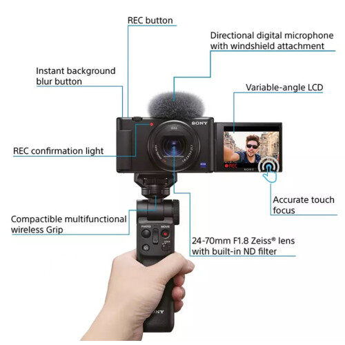 Sony Sony ZV-1 Vlogging Digitale Camera Compacte Opname Grip 2.7x Optisch 4K 20.1MP 2