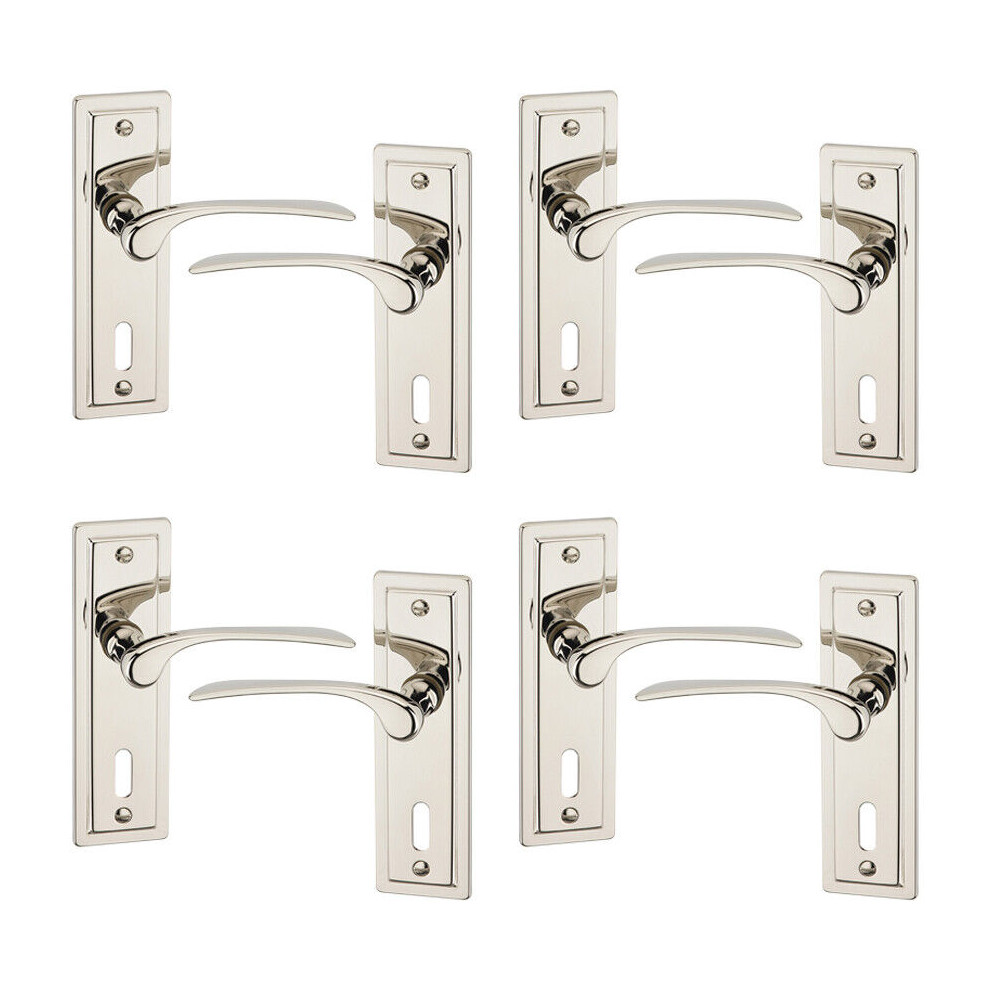 Urbn Living (4X Polished Nickel Keyhole) 4/6Pcs Como Metal Door Easy Fits Lever Handles Polish Satin Rose Round Set, Fire Stain Scratch Resistant For All Doors, E