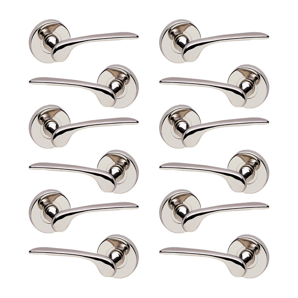 (6x Polished Nickel Rose) 4/6Pcs Como Metal Door Easy Fits Lever Handles Polish Satin Rose Round Set, Fire Stain Scratch Resistant for All Doors, Easy